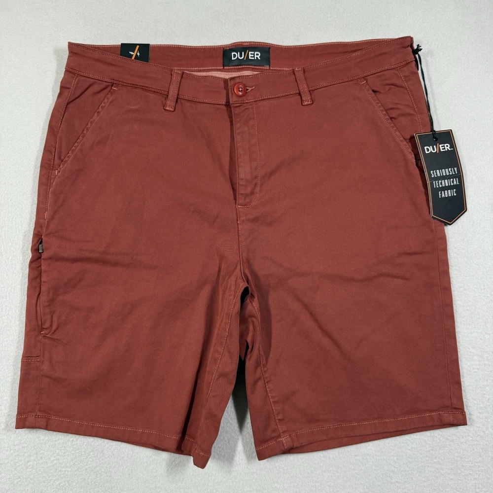 DU/ER DUER Live Free Journey Shorts Mens 36 Stretch Chino Dark Red Cotton NWT